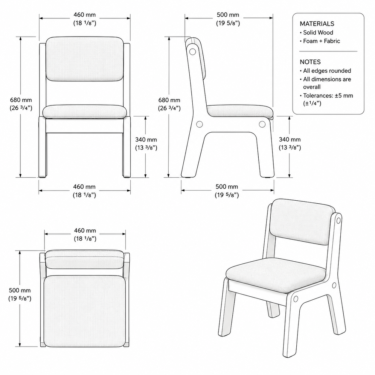 Plan view drawing for the CH-02 chair.