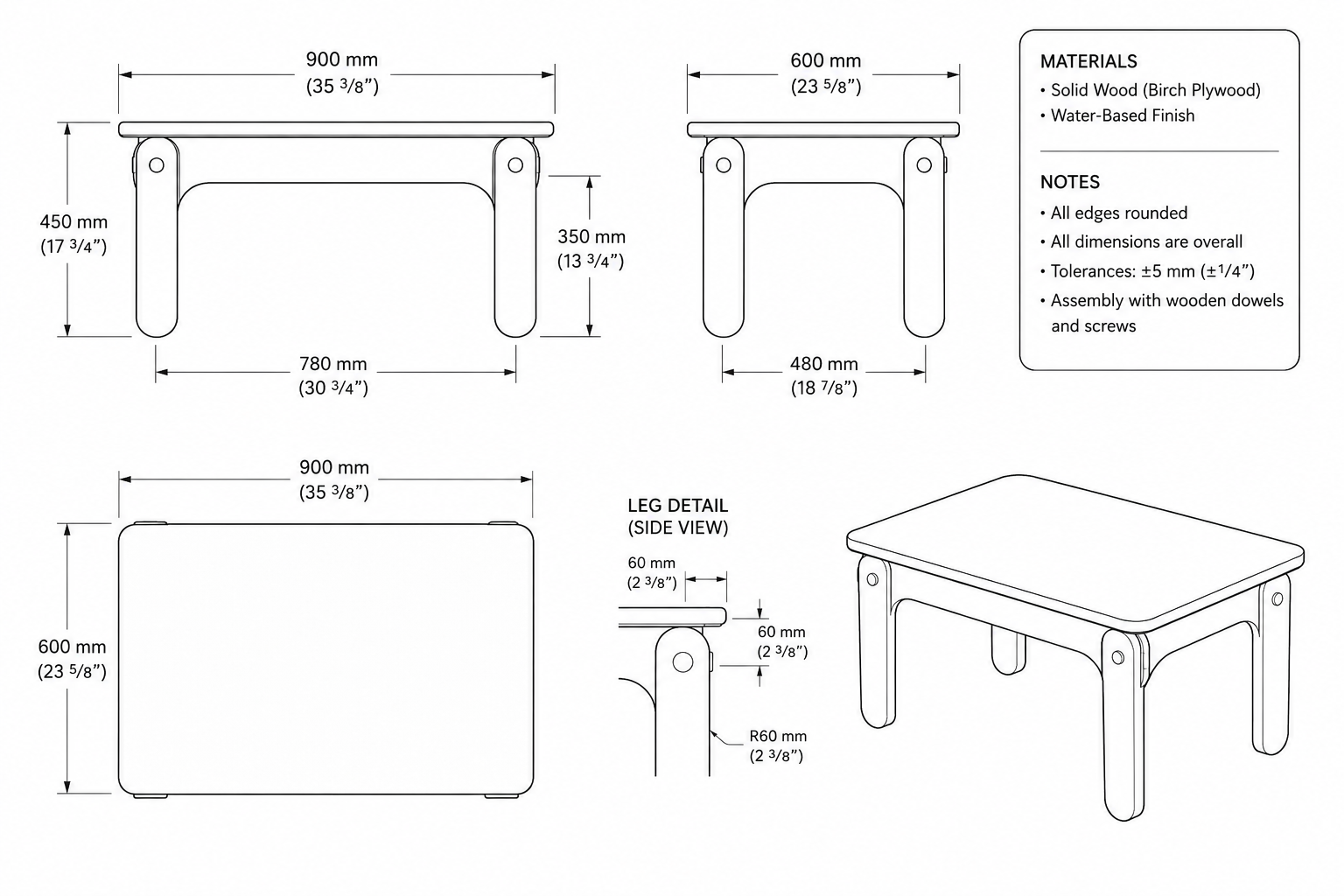 Plan view drawing for the LT-05 low table.